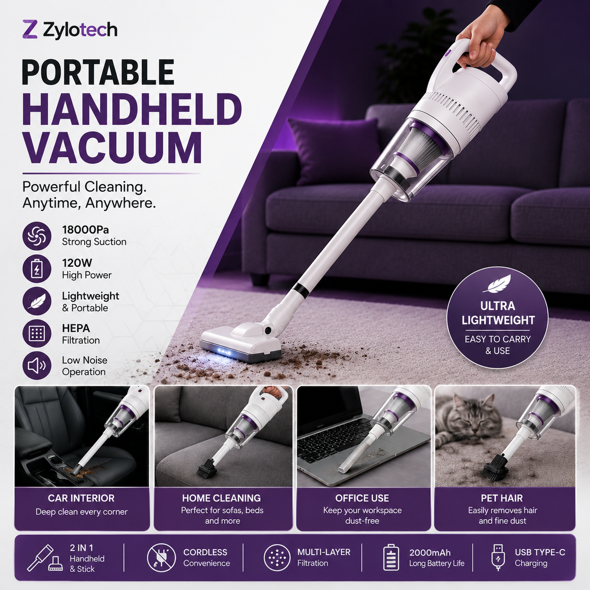 Smart Cordless Vacuum | مكنسة لاسلكية قوية متعددة الاستخدامات
